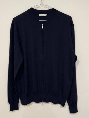 Suitsupply Mens Merino Wool Full Zip Cardigan Navy Blue Size XL